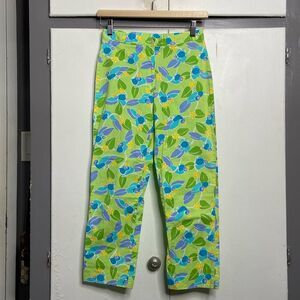 Lily Pulitzer women toucan bird floral tropical print pants SZ 0 green high rise